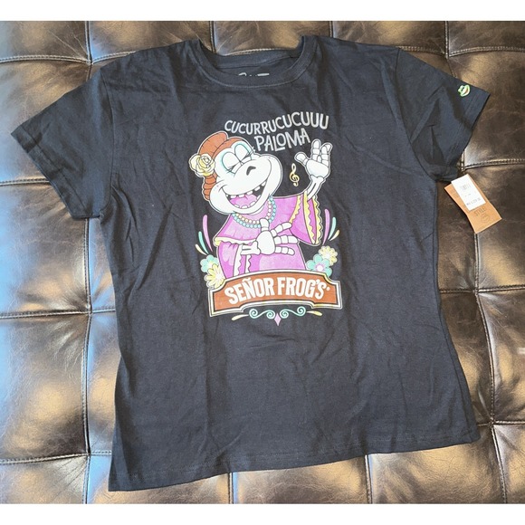 Senor Frog's ® Women Size XL Cucurrucucuuu‎ Paloma T-Shirt Black Mexico - Picture 1 of 10